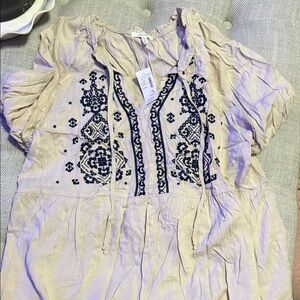 Maurices Beige Tunic Top with Black Embroidery